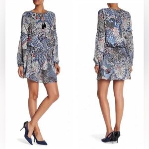 PARKER 'ARGENTELLA BLOUSON SMOCKED MINI DRESS' IN BLUE PAISLEY